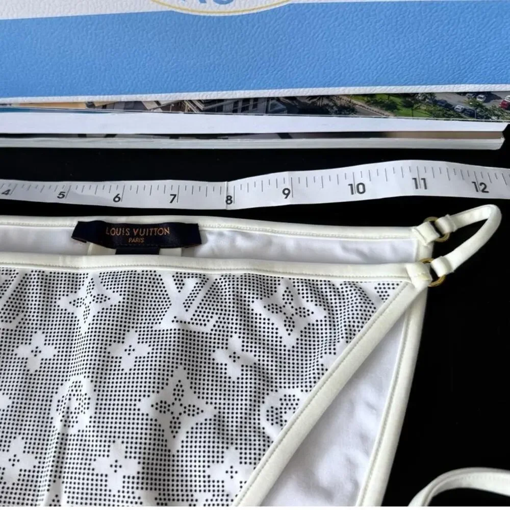 Louis Vuitton Gray White Monogram Triangle Bikini Set Top 38 Bottom 36 Small LTD